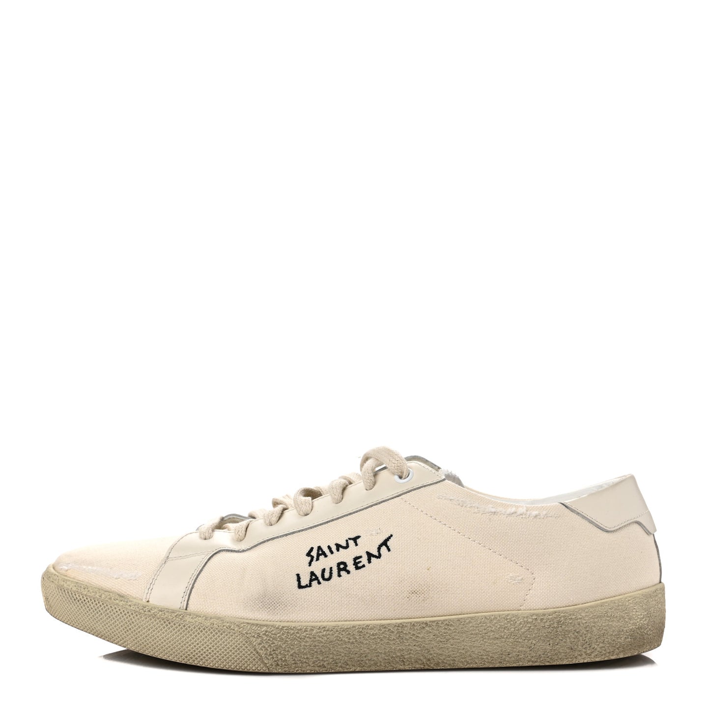 Distressed Canvas Court Classic Sneakers 41 Panna