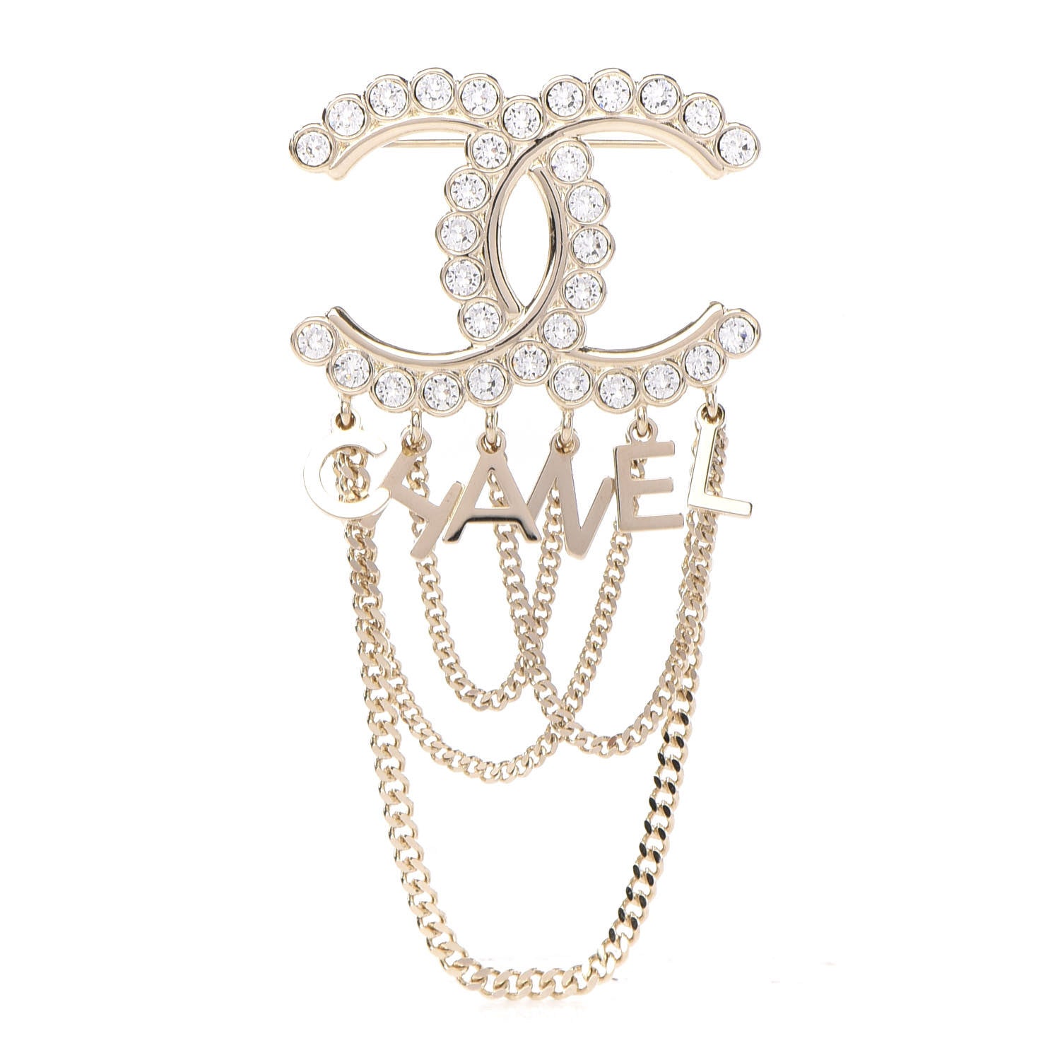 Chanel Metal Crystal Bow-tiful CC Chain Brooch Gold 1 of 4
