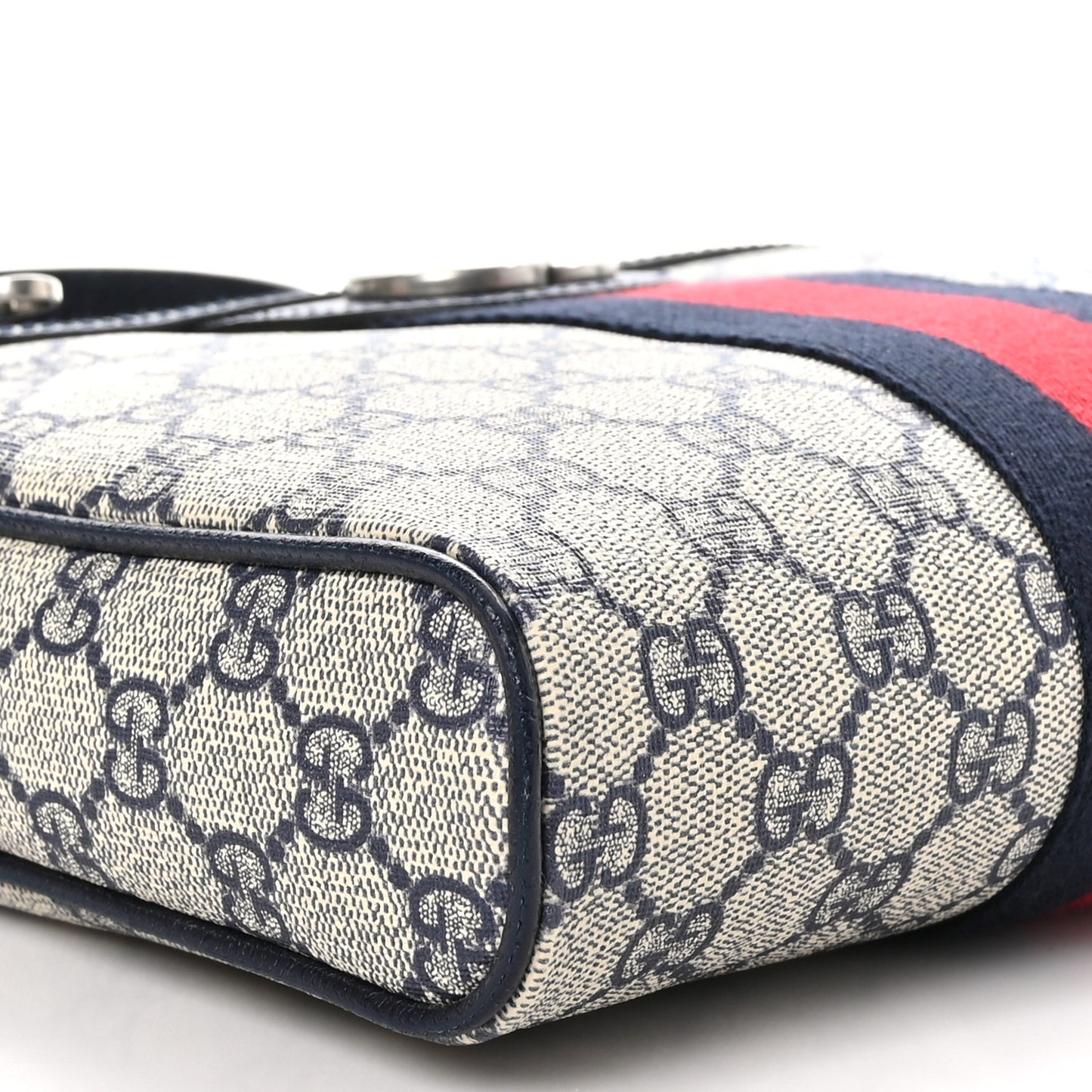 GG Supreme Monogram Textured Dollar Calfskin Web Small Ophidia Messenger Bag Beige Blue