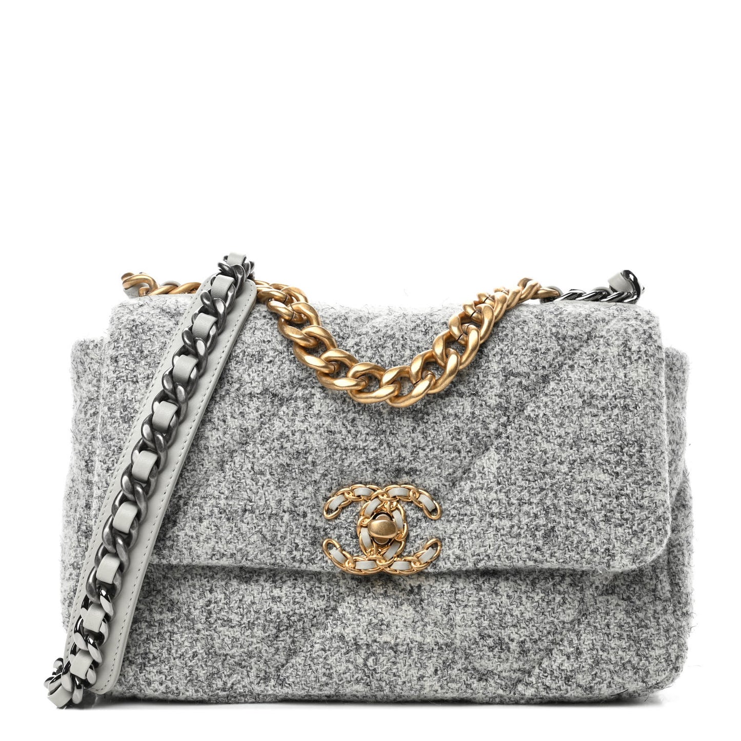 Tweed Quilted Medium Chanel 19 Flap Grey Ecru