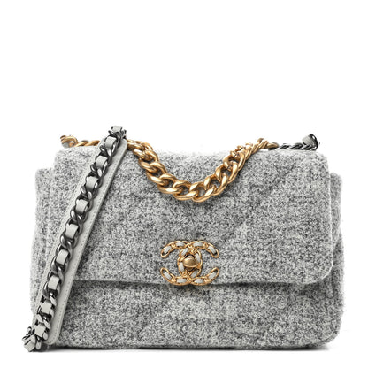 Chanel Tweed Quilted Medium Chanel 19 Flap Grey Ecru 1 of 4