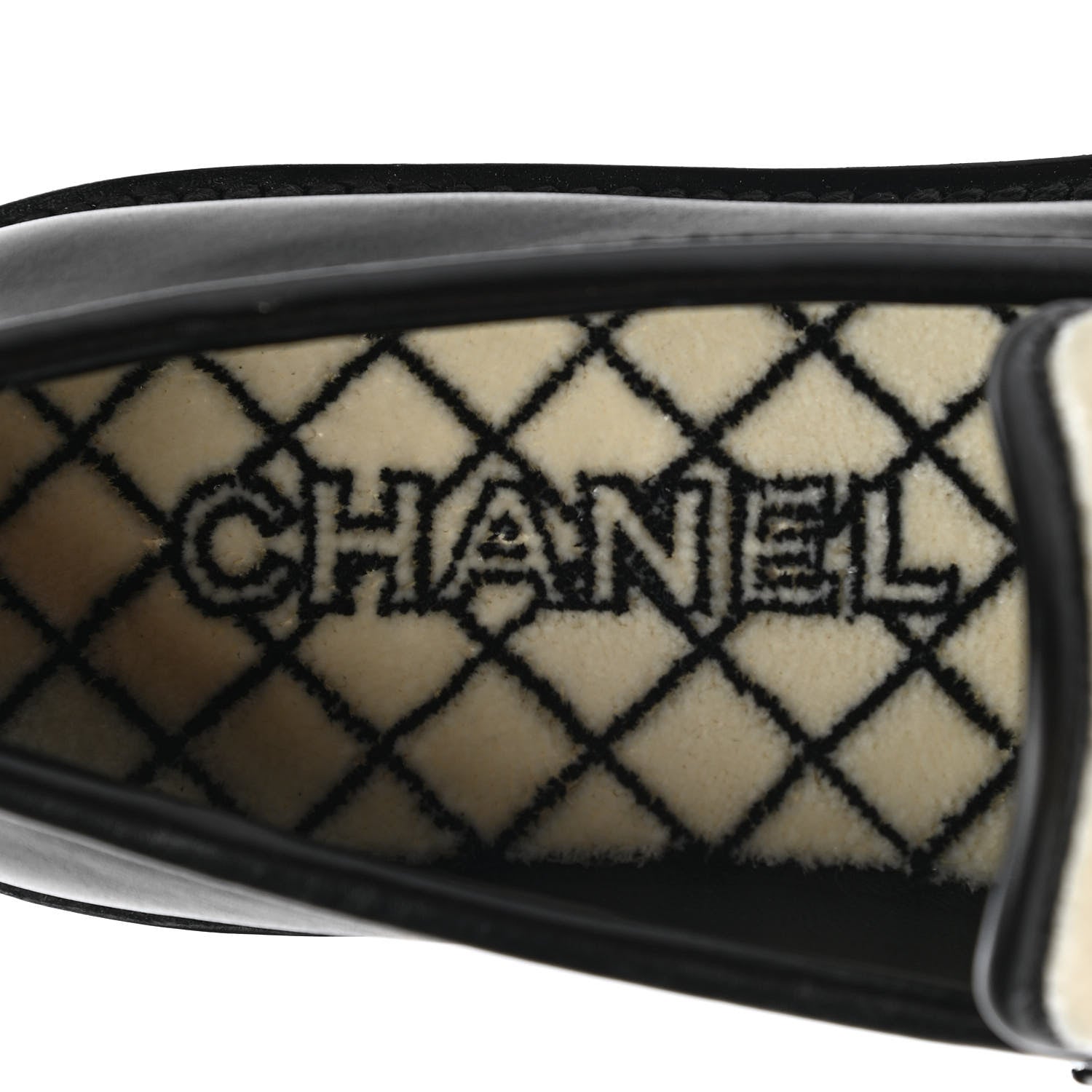 Chanel Calfskin Fabric Embroidered Quilted CC Loafers 37 Ivory Black 7 of 9