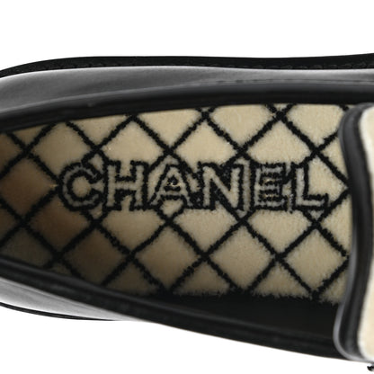 Chanel Calfskin Fabric Embroidered Quilted CC Loafers 37 Ivory Black 7 of 9