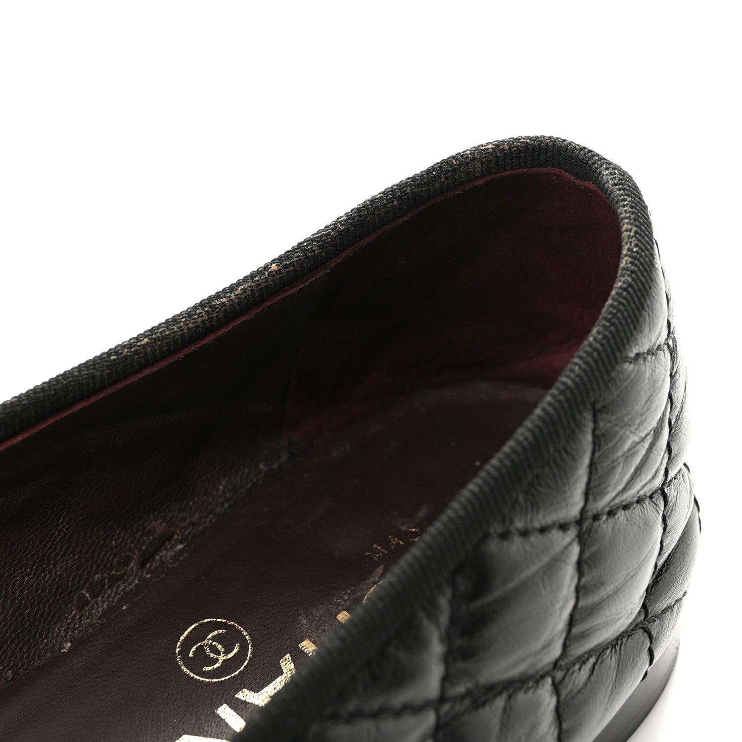 Chanel Aged Calfskin Quilted CC Cap Toe Ballerina Flats 37.5 Black 10 of 11