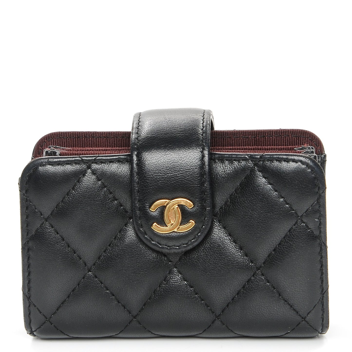 Lambskin Quilted Gusseted Card Holder Black