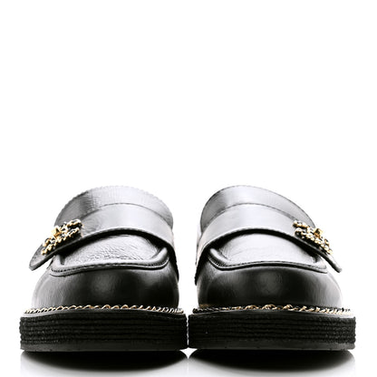 Chanel Shiny Calfskin CC Moccasin Loafers 38 Black 2 of 9
