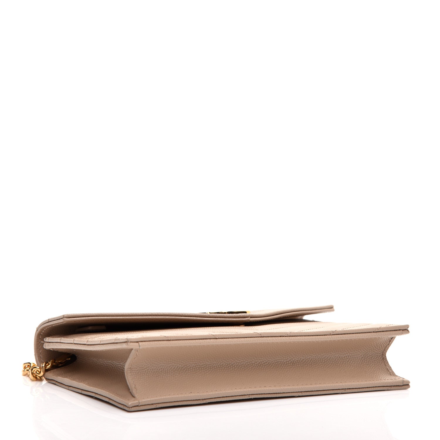 Saint Laurent Grain De Poudre Matelasse Chevron Monogram Envelope Chain Wallet Dark Beige 4 of 10