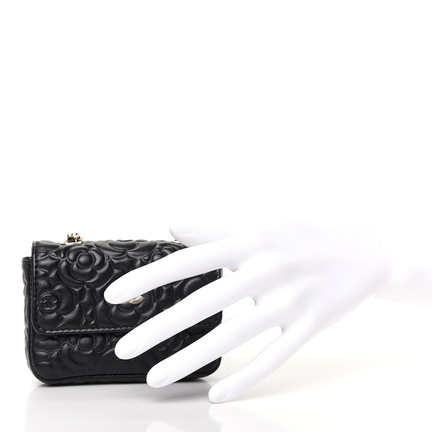 Chanel Lambskin Camellia Embossed Chain Belt Bag Black 2 of 8