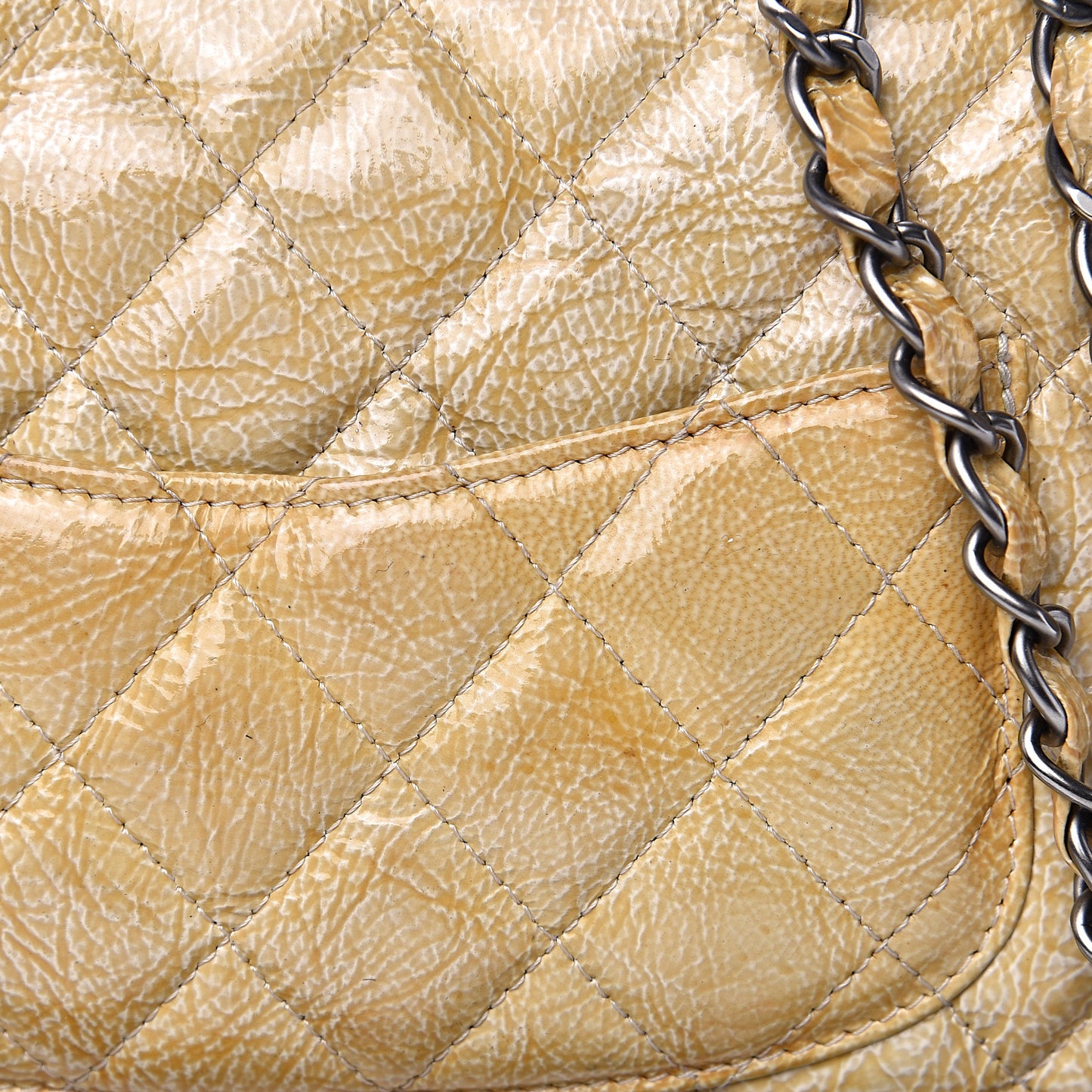 Crinkled Patent Calfskin Quilted East West Flap Light Beige