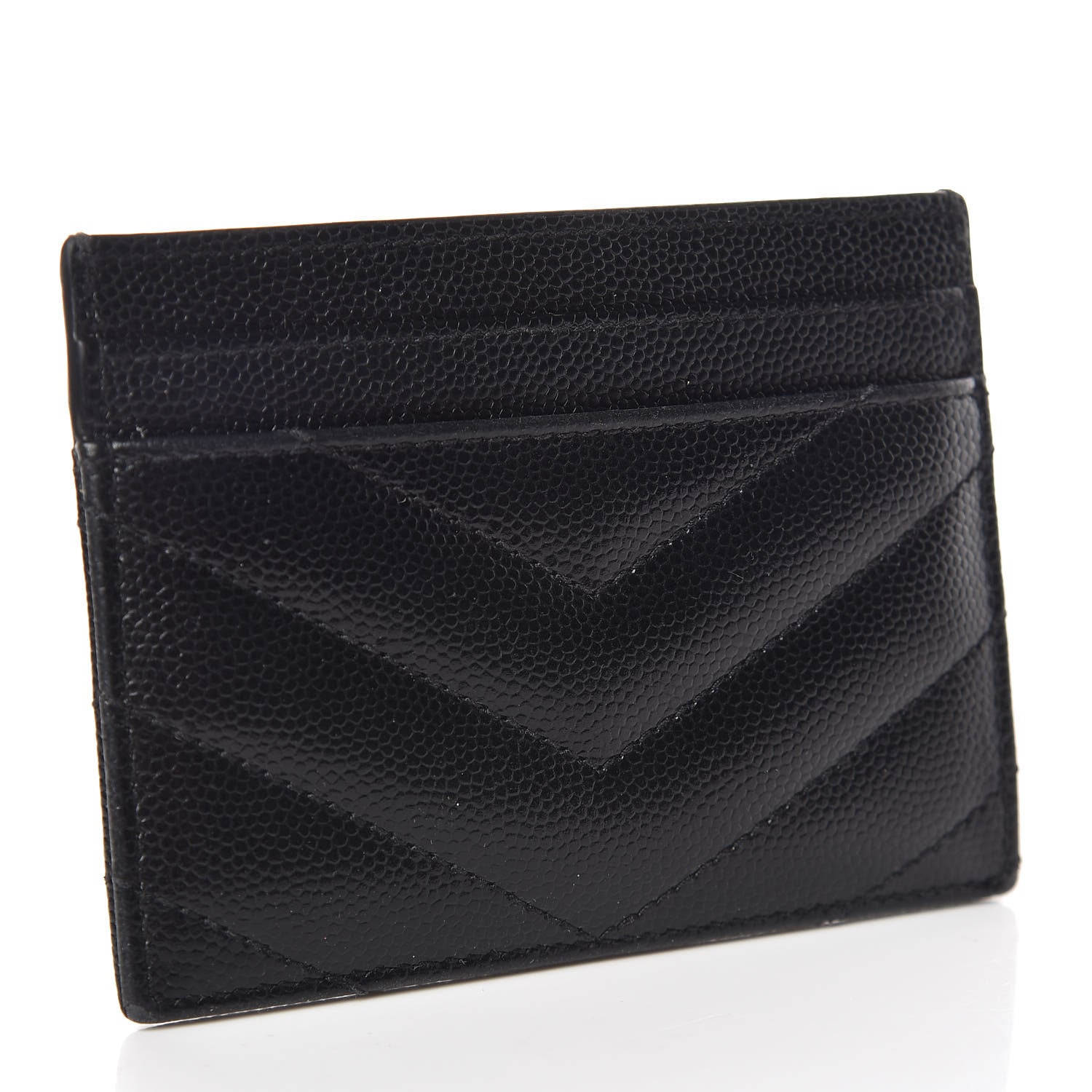 Saint Laurent Grain De Poudre Matelasse Chevron Monogram Credit Card Case Black 3 of 12