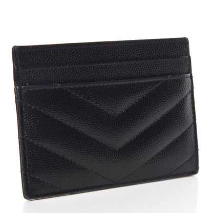 Saint Laurent Grain De Poudre Matelasse Chevron Monogram Credit Card Case Black 3 of 12