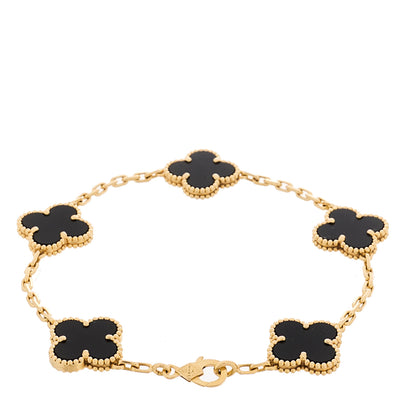 Van Cleef & Arpels 18K Yellow Gold Black Onyx 5 Motifs Vintage Alhambra Bracelet 2 of 5