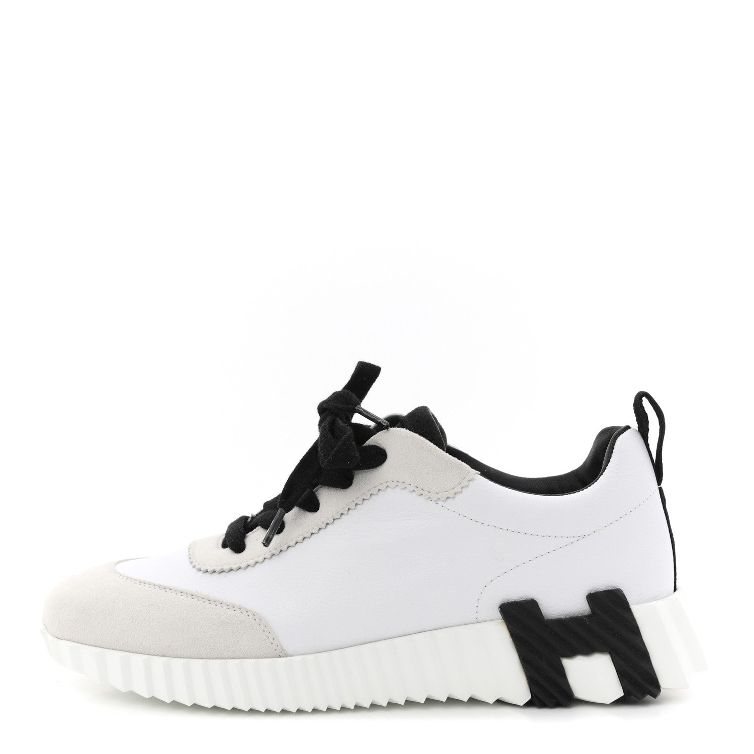 Hermes Sport Goatskin Suede Goatskin Bouncing Sneakers 38.5 White Black 1 of 9