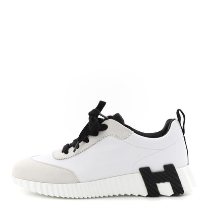 Hermes Sport Goatskin Suede Goatskin Bouncing Sneakers 38.5 White Black 1 of 9