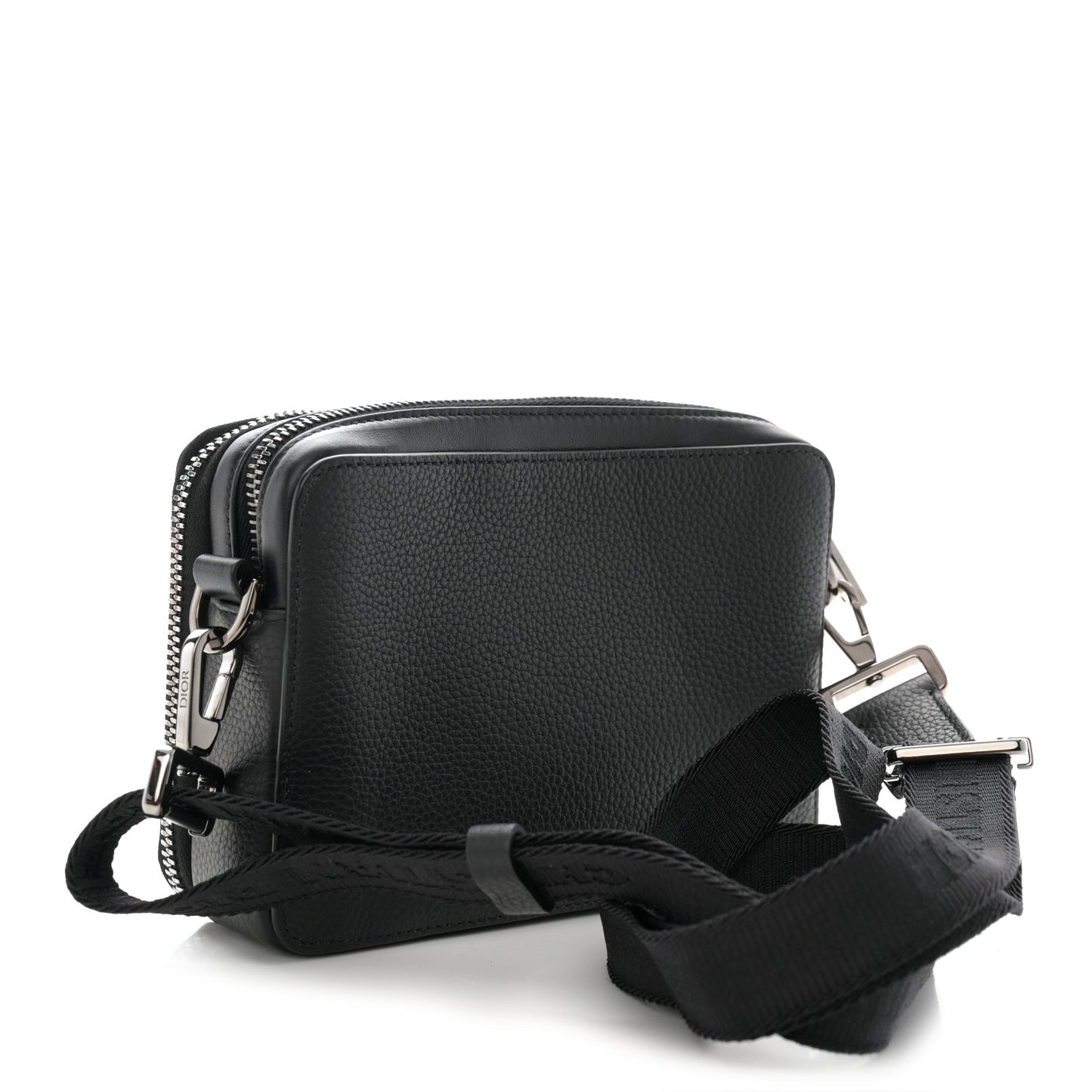 Grained Calfskin CD Icon Zipped Pouch With Strap Black