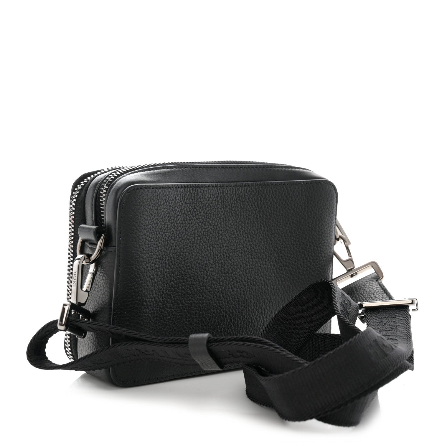 Christian Dior Grained Calfskin CD Icon Zipped Pouch With Strap Black 3 of 11