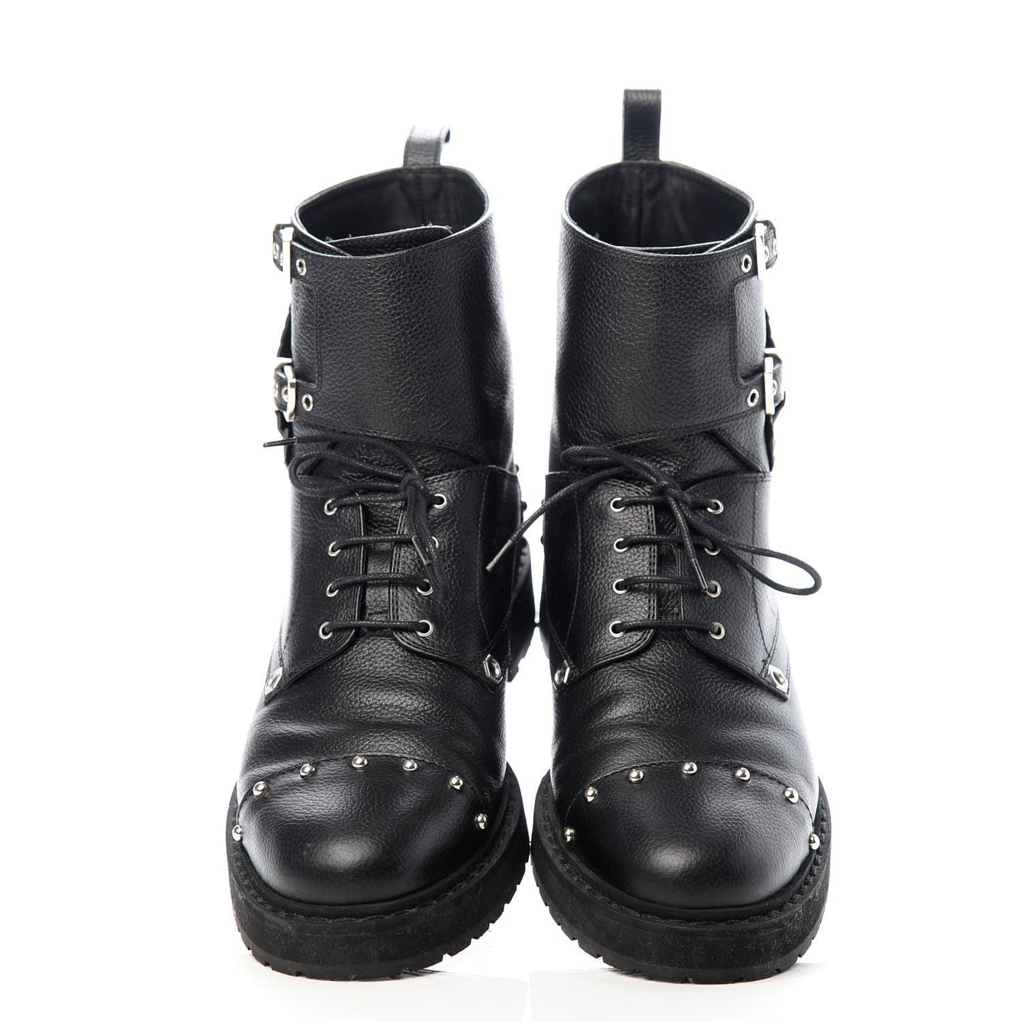 Calfskin Studded Bugs Combat Boots 39.5 Black