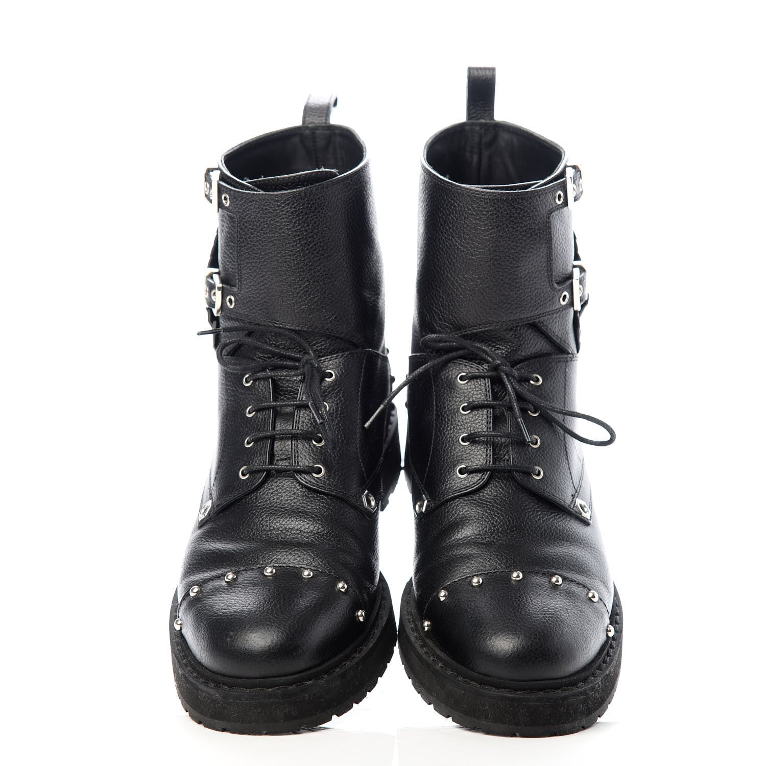 Fendi Calfskin Studded Bugs Combat Boots 39.5 Black 5 of 9