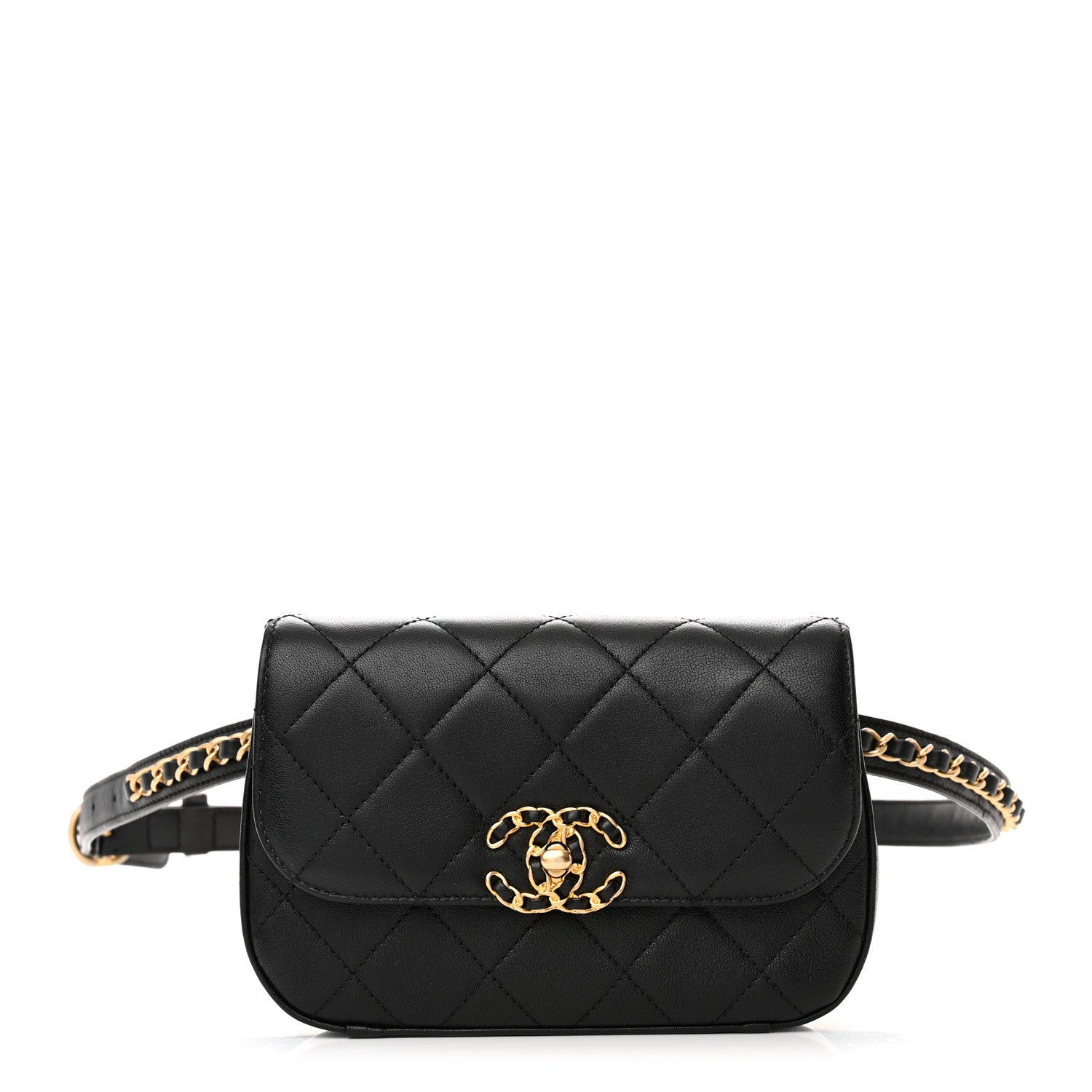 Chanel Lambskin Quilted Chain Infinity Waist Belt Bag Black 1 of 10
