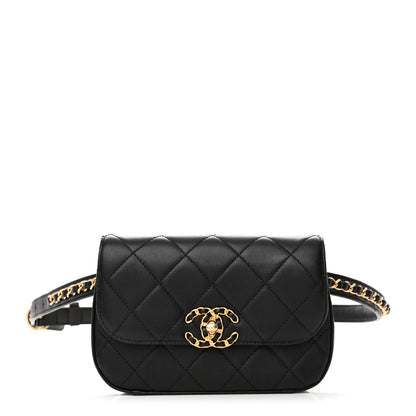Chanel Lambskin Quilted Chain Infinity Waist Belt Bag Black 1 of 10