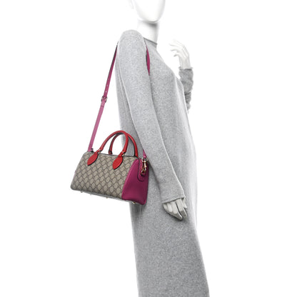 Gucci GG Supreme Monogram Moon Calfskin Small Boston Beige Ebony Hibiscus Red New Rosette 2 of 12
