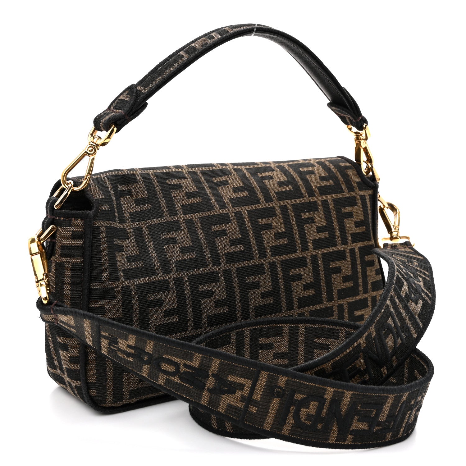 Fendi Fabric Jacquard FF 1974 Medium Baguette Tobacco Moro Black 3 of 10
