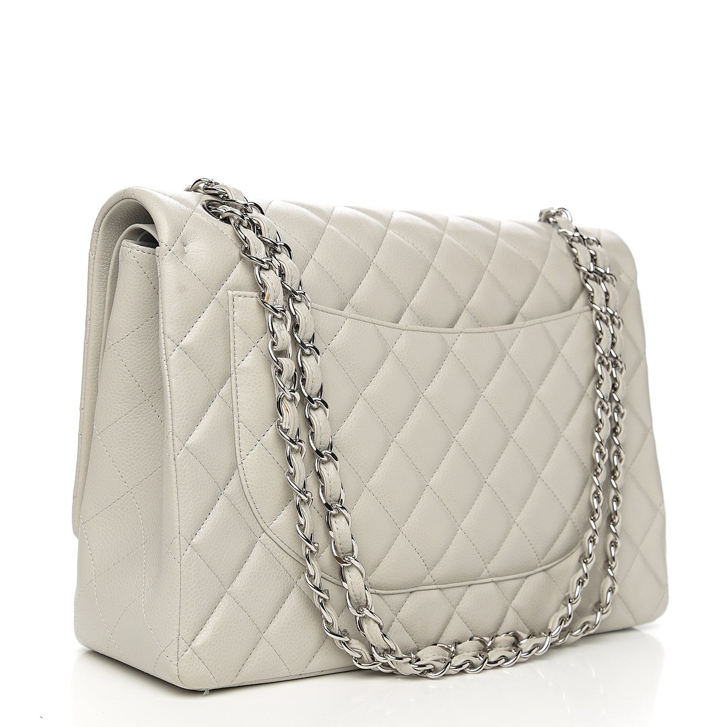 Calfskin Quilted Maxi Double Flap Light Grey