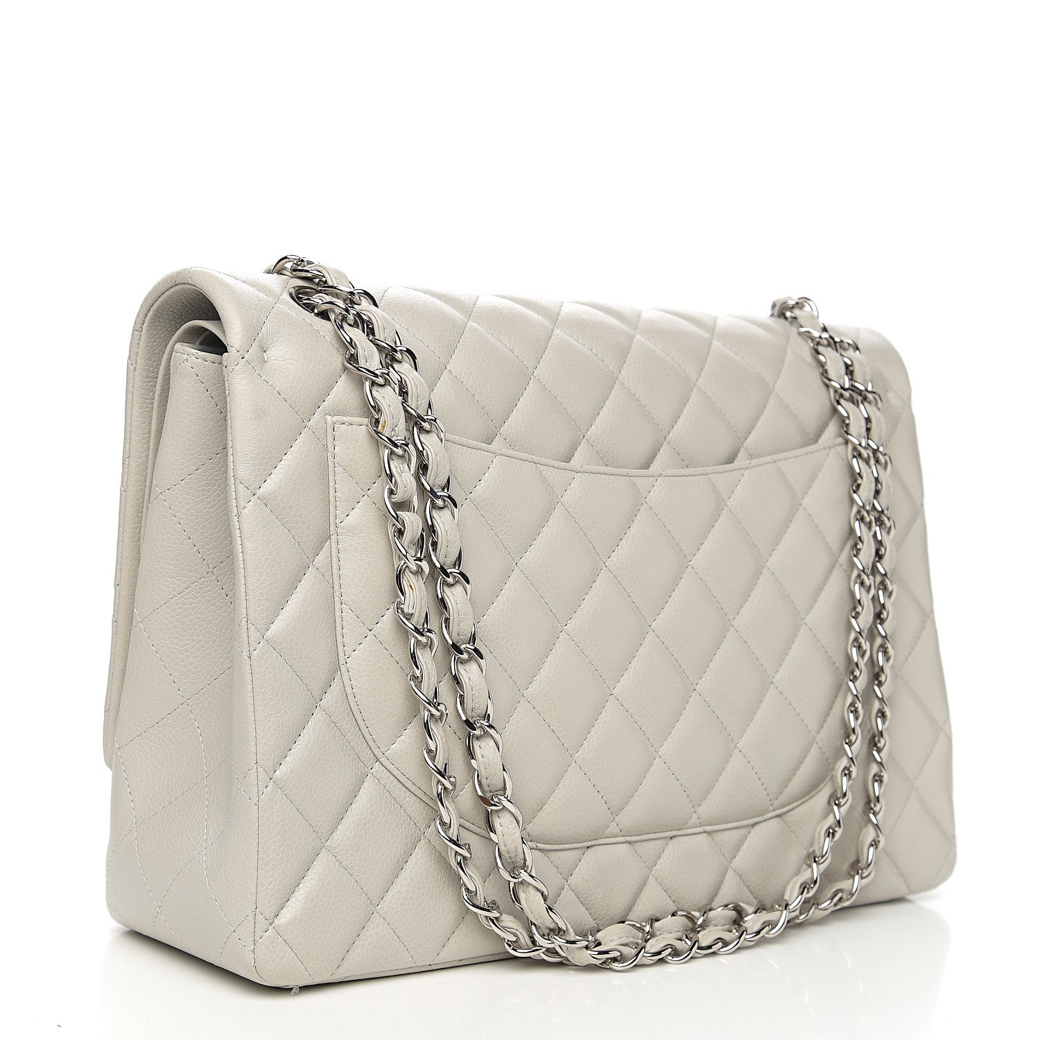 Chanel Calfskin Quilted Maxi Double Flap Light Grey 2 of 13