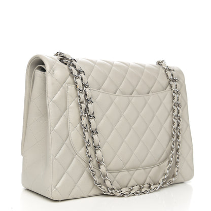 Chanel Calfskin Quilted Maxi Double Flap Light Grey 2 of 13