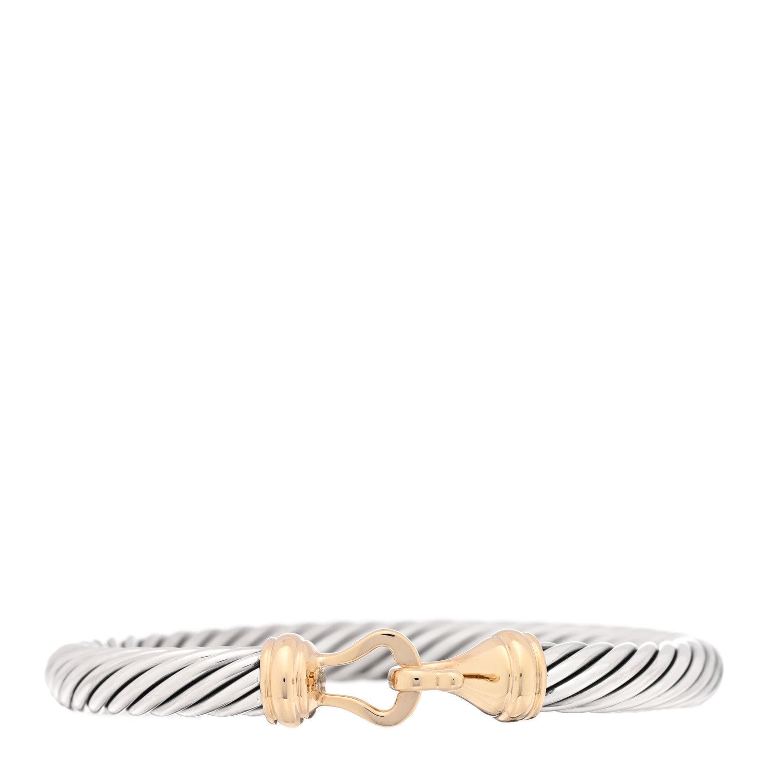David Yurman Sterling Silver 14K Yellow Gold 7mm Cable Classic Buckle Bracelet 1 of 3