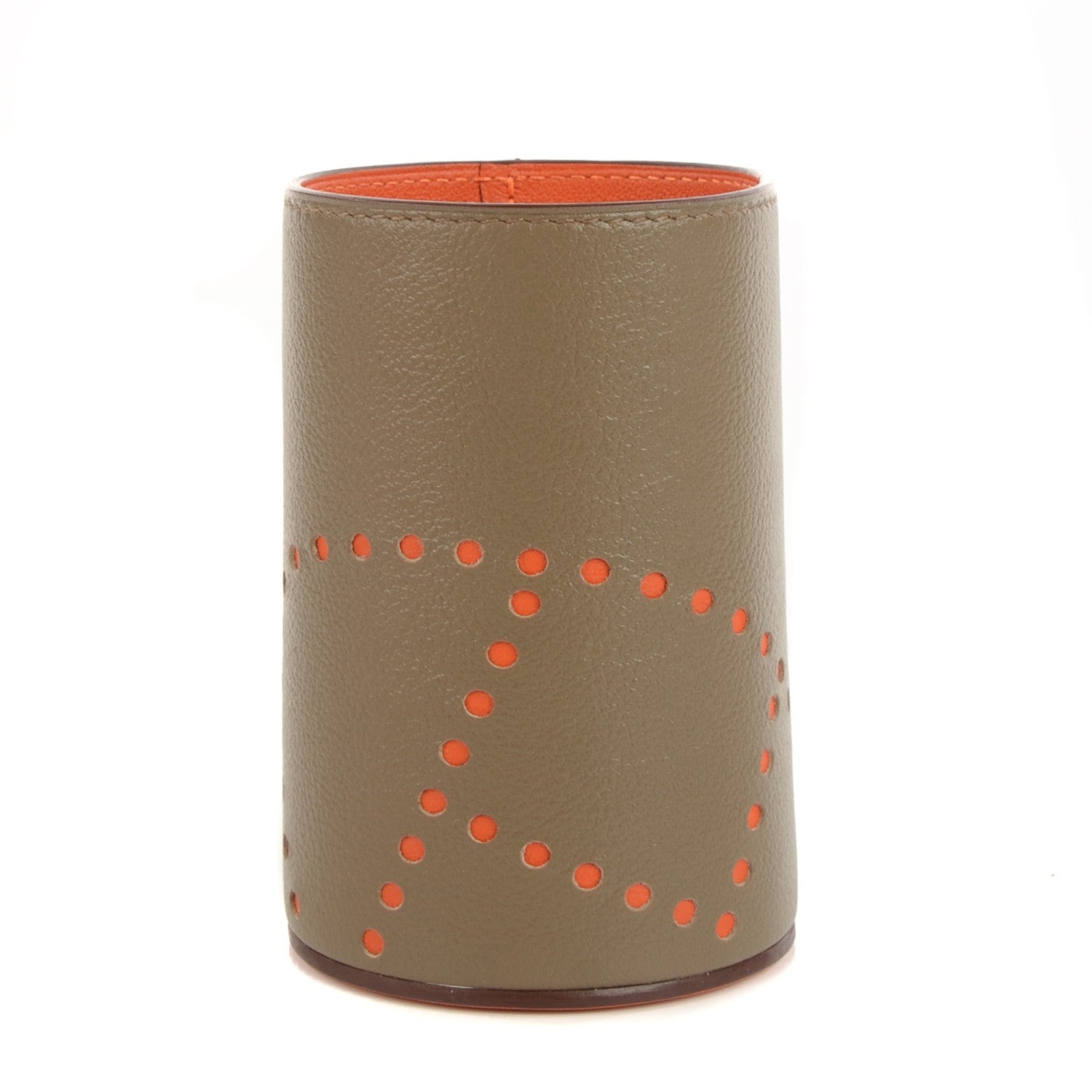 Hermes Taurillon Lisse Vache Velvet Evelyn Pencil Holder Etoupe Potiron 1 of 7