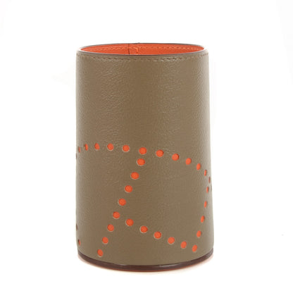 Hermes Taurillon Lisse Vache Velvet Evelyn Pencil Holder Etoupe Potiron 1 of 7