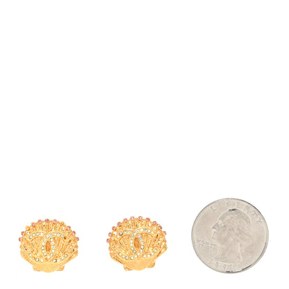 Chanel Crystal CC Shell Earrings Gold 2 of 6