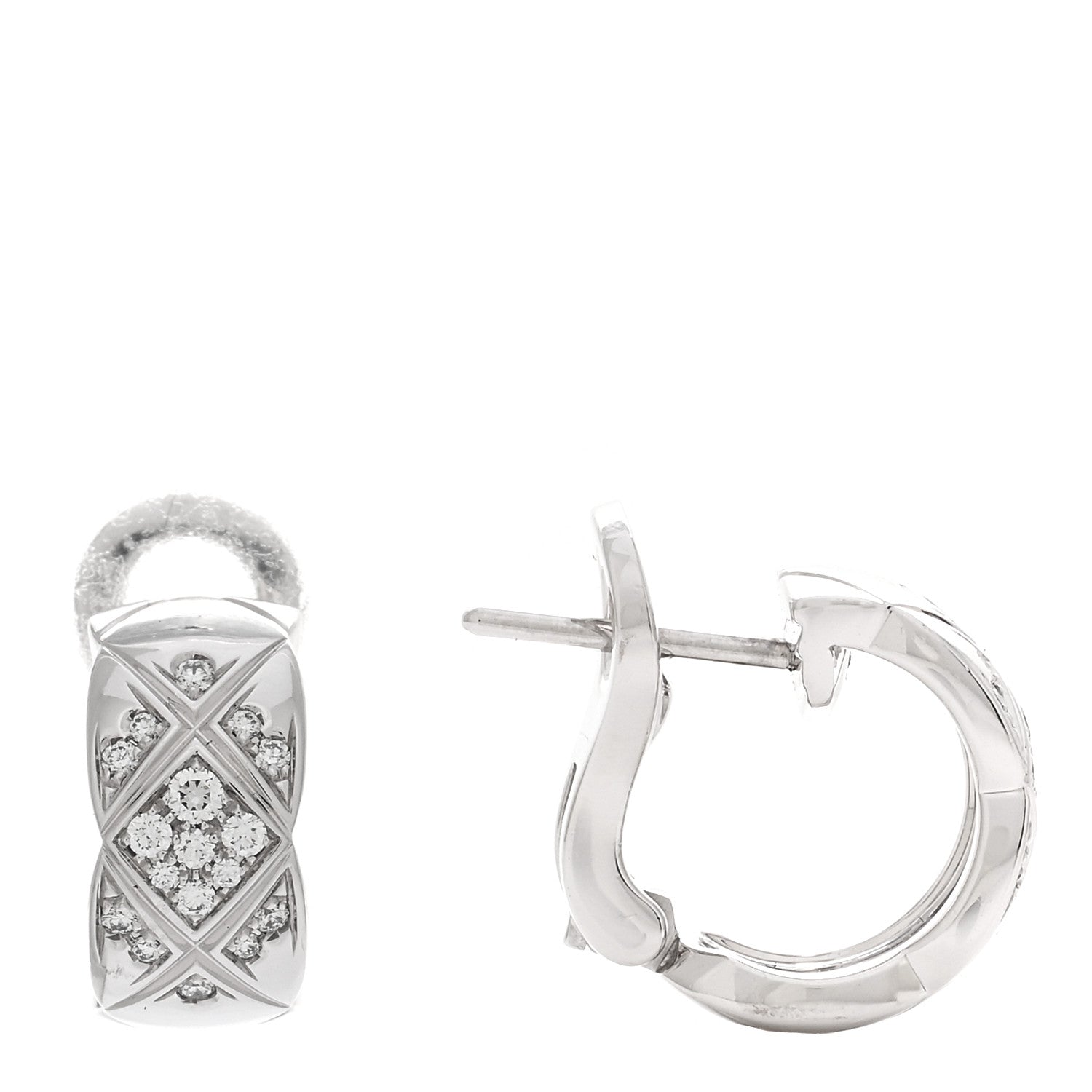 Chanel 18K White Gold Diamond Coco Crush Wide Hoop Earrings 1 of 5
