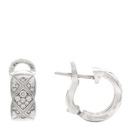 Chanel 18K White Gold Diamond Coco Crush Wide Hoop Earrings 1 of 5