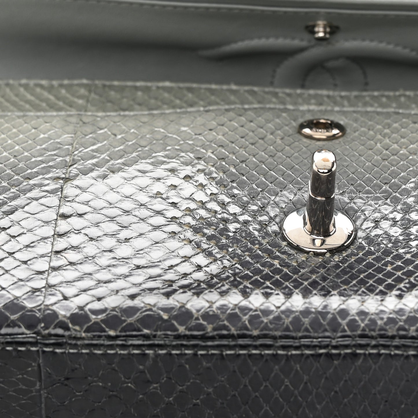 Metallic Snakeskin Medium Double Flap Light Blue