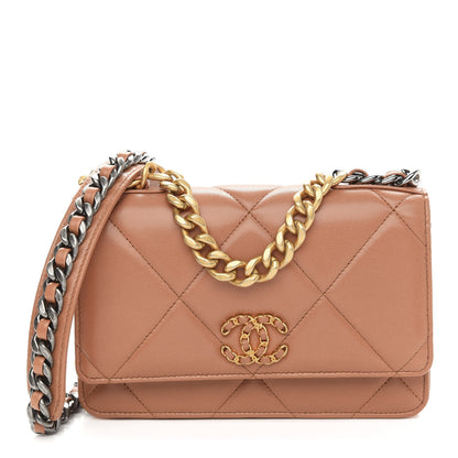 Chanel Lambskin Quilted Chanel 19 Wallet On Chain WOC Brown 1 of 11