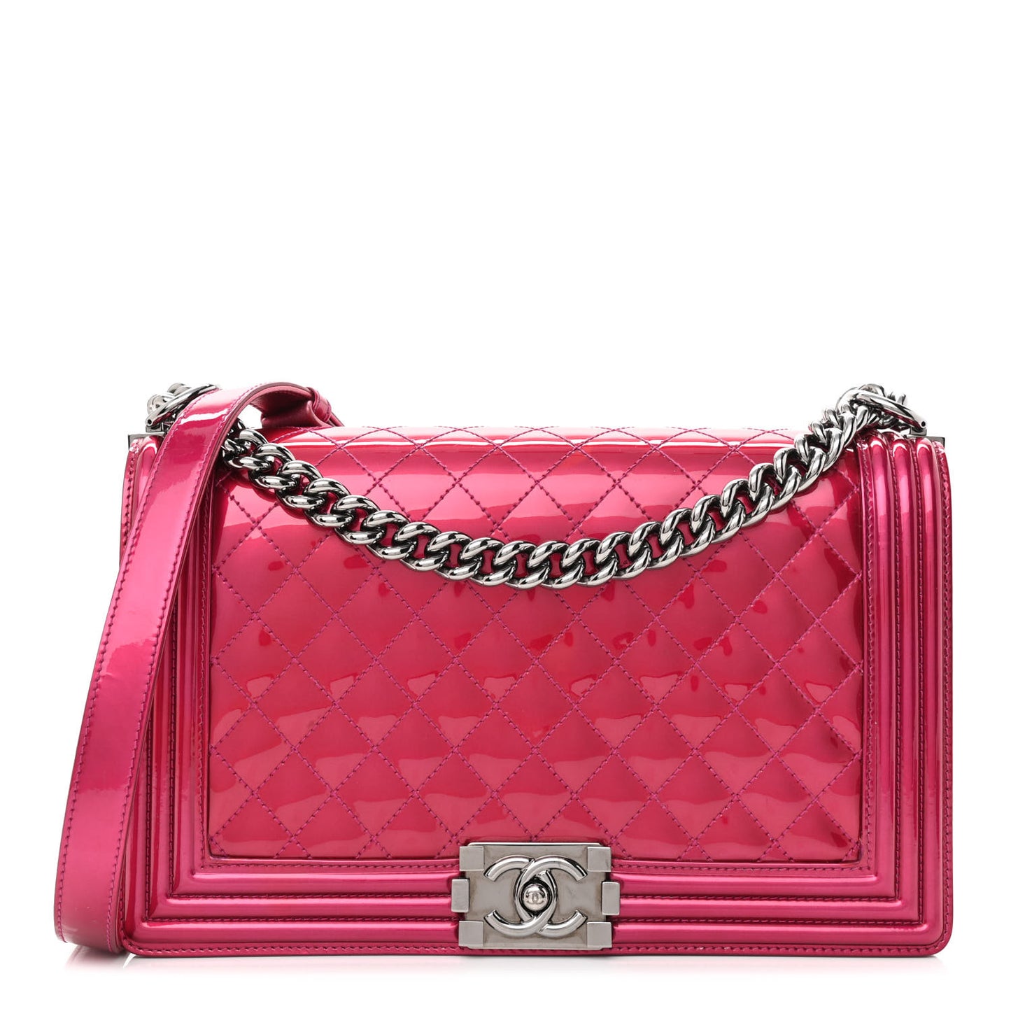 Metallic Patent Quilted New Medium Boy Flap Fuchsia