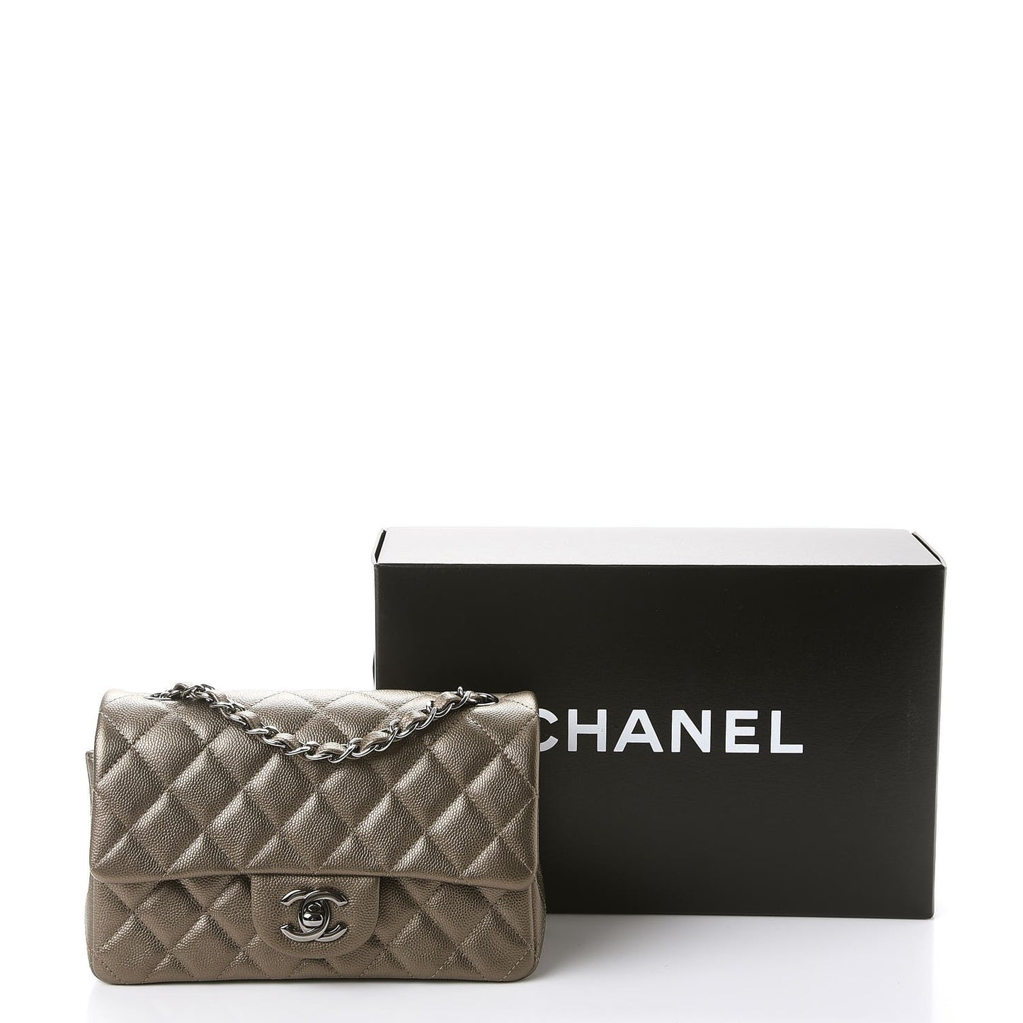 Iridescent Caviar Quilted Mini Rectangular Flap Bronze