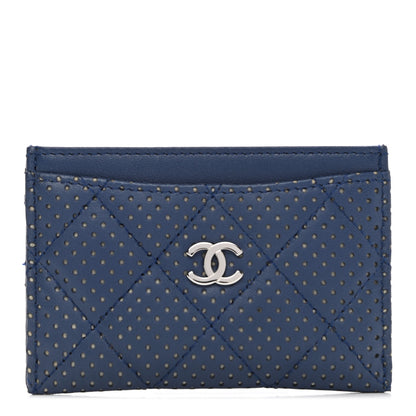 Chanel Perforated Lambskin Quilted Card Holder Blue 1 of 10