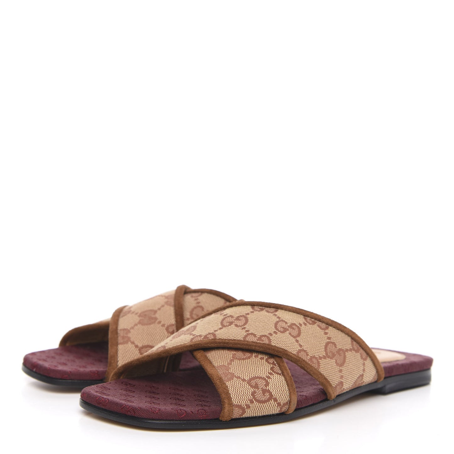 GG Monogram Suede Womens Criss Cross Slide Sandals 36.5 Beige Ruggine Cuir