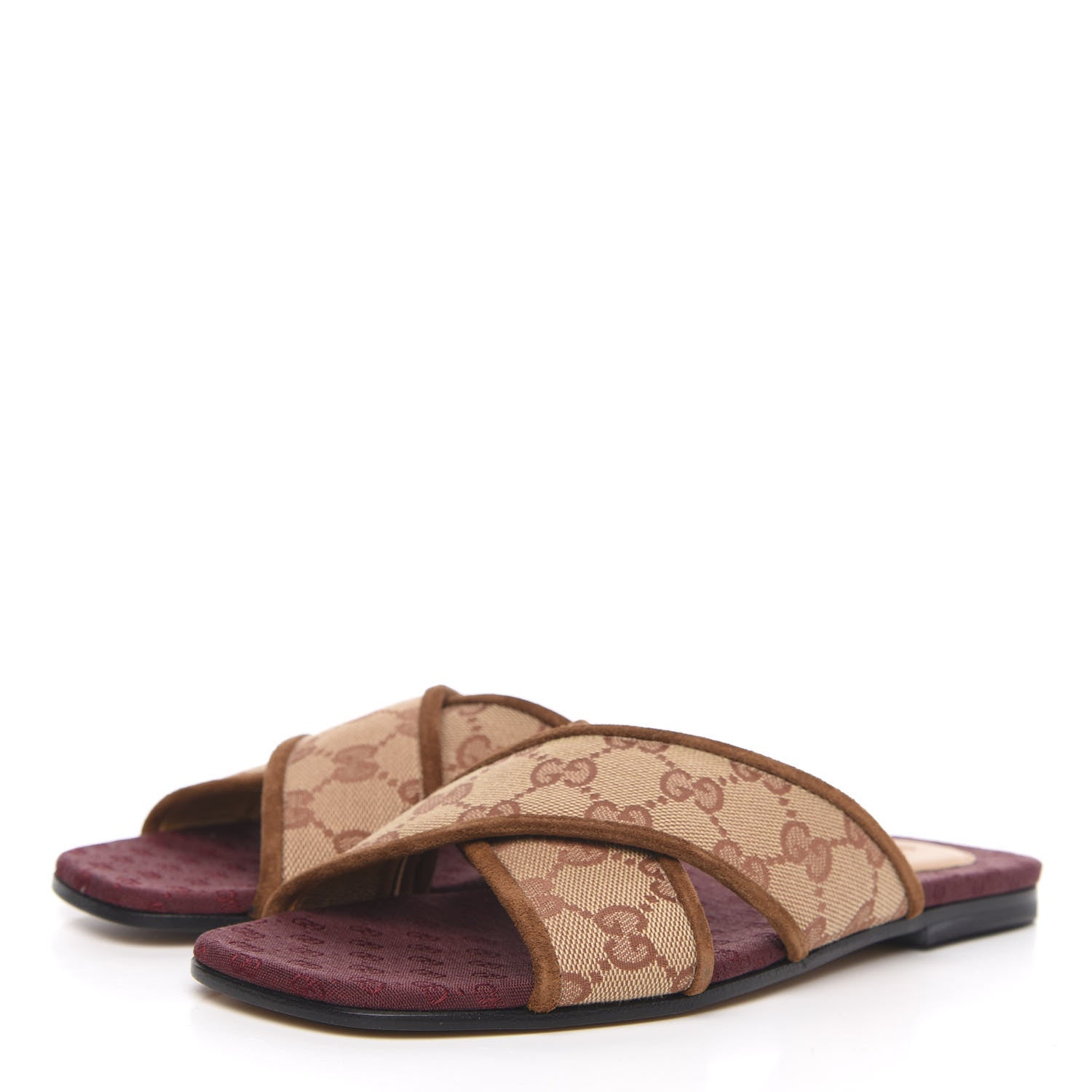 Gucci GG Monogram Suede Womens Criss Cross Slide Sandals 36.5 Beige Ruggine Cuir 3 of 9
