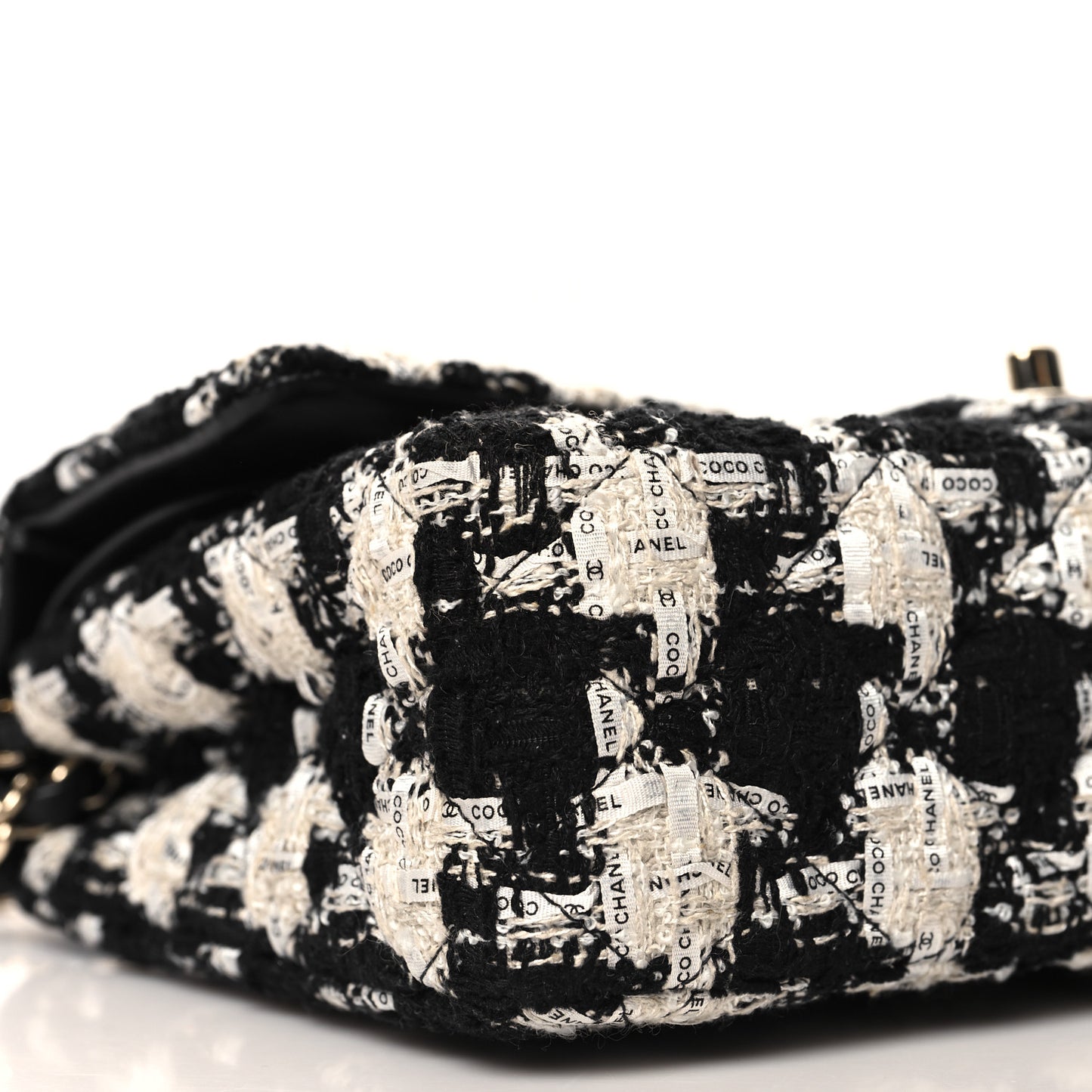 Tweed Quilted Medium Double Flap Black Ecru White