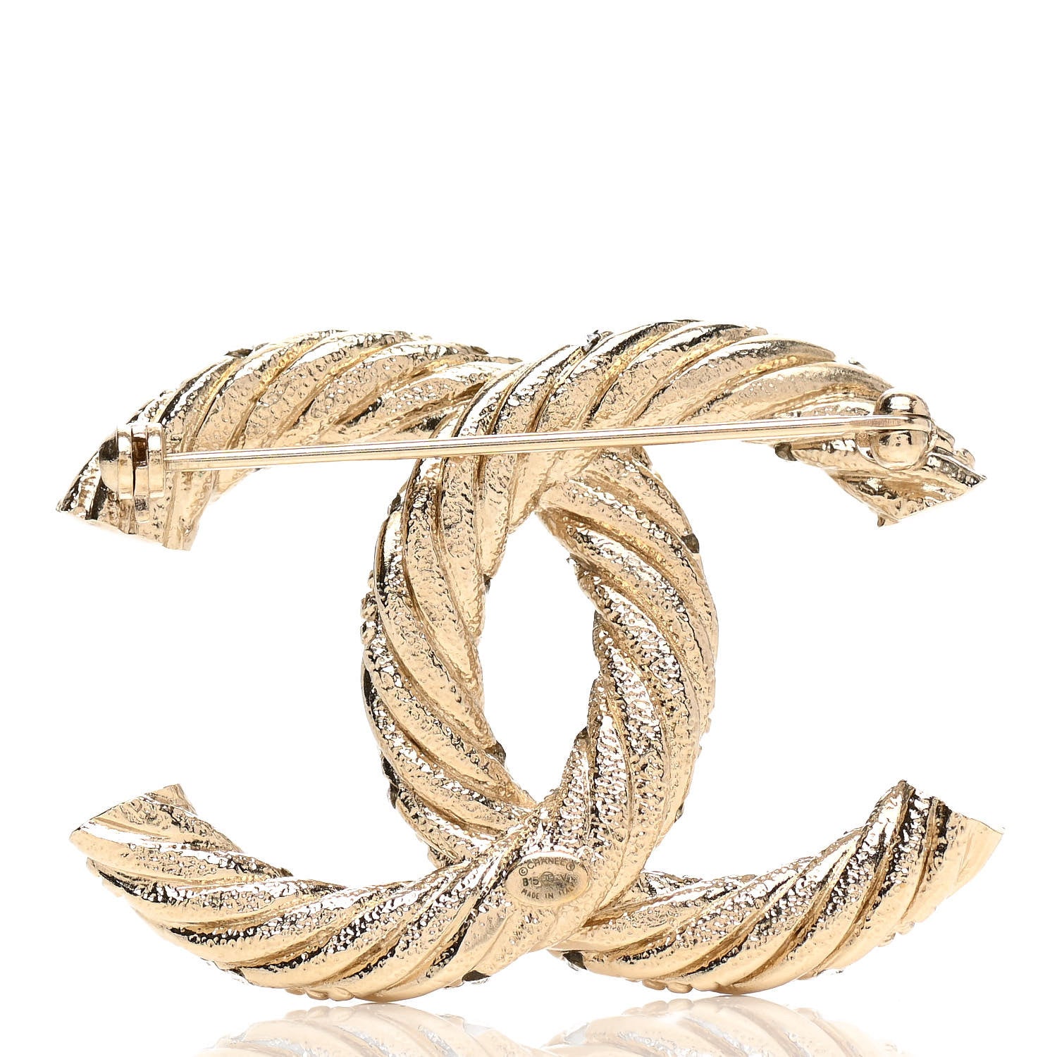 Chanel Crystal Twisted CC Brooch Light Gold 3 of 5