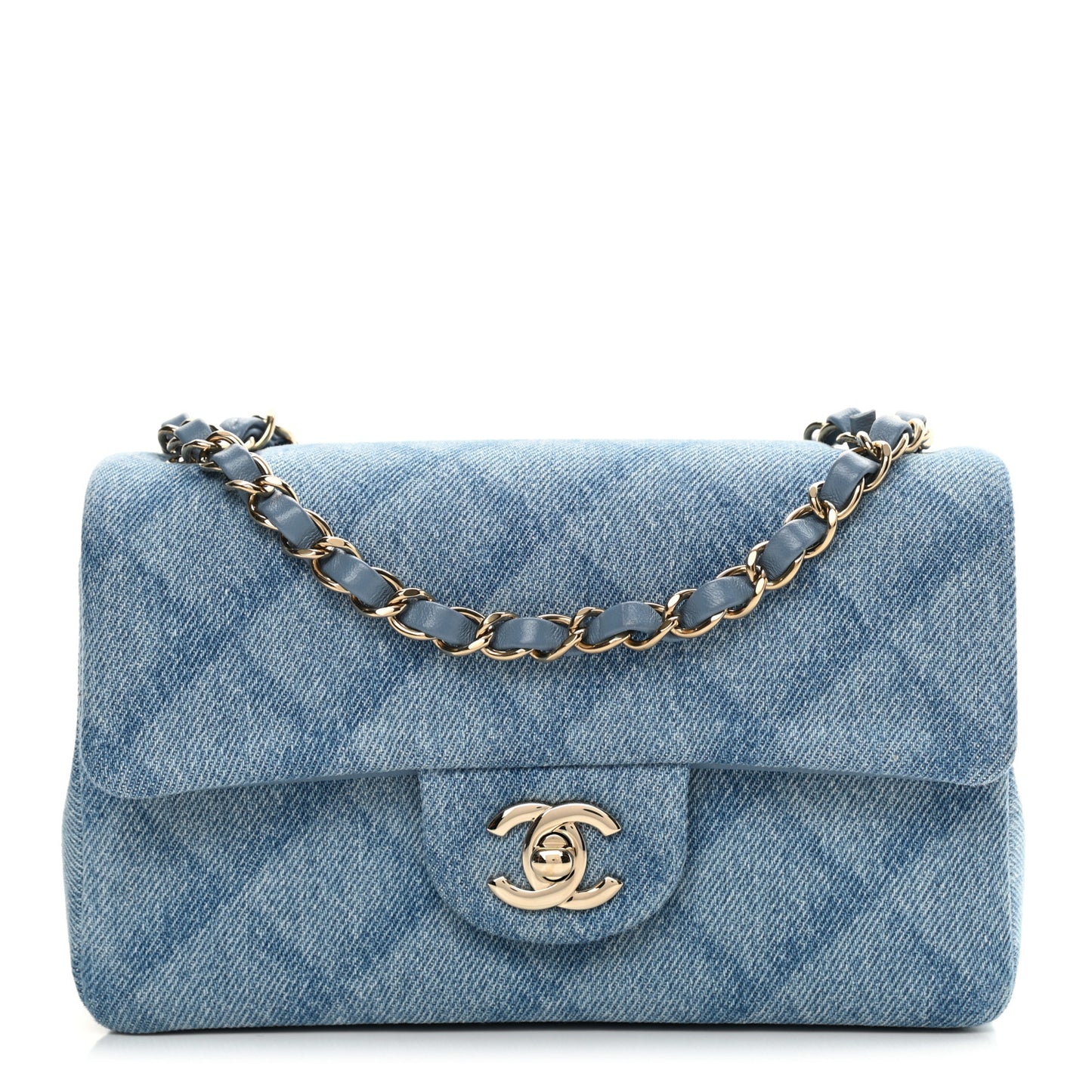 Denim Quilt Print Mini Rectangular Flap Light Blue