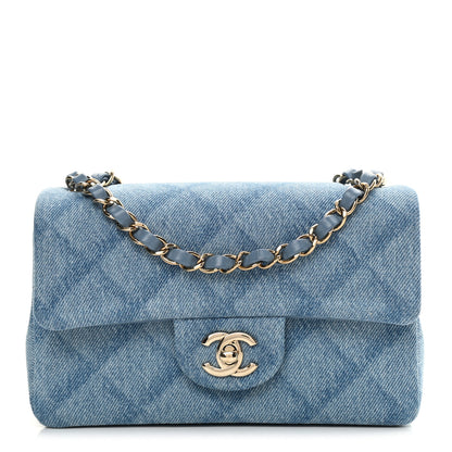 Chanel Denim Quilt Print Mini Rectangular Flap Light Blue 1 of 13
