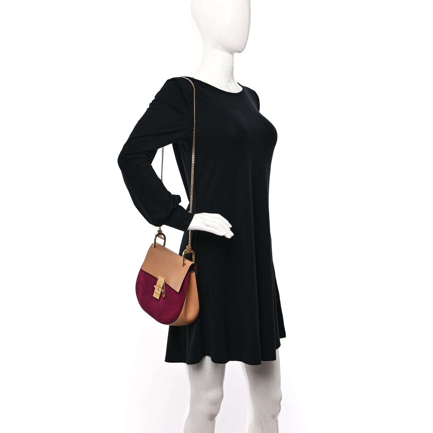 Suede Smooth Calfskin Drew Shoulder Bag Misty Beige