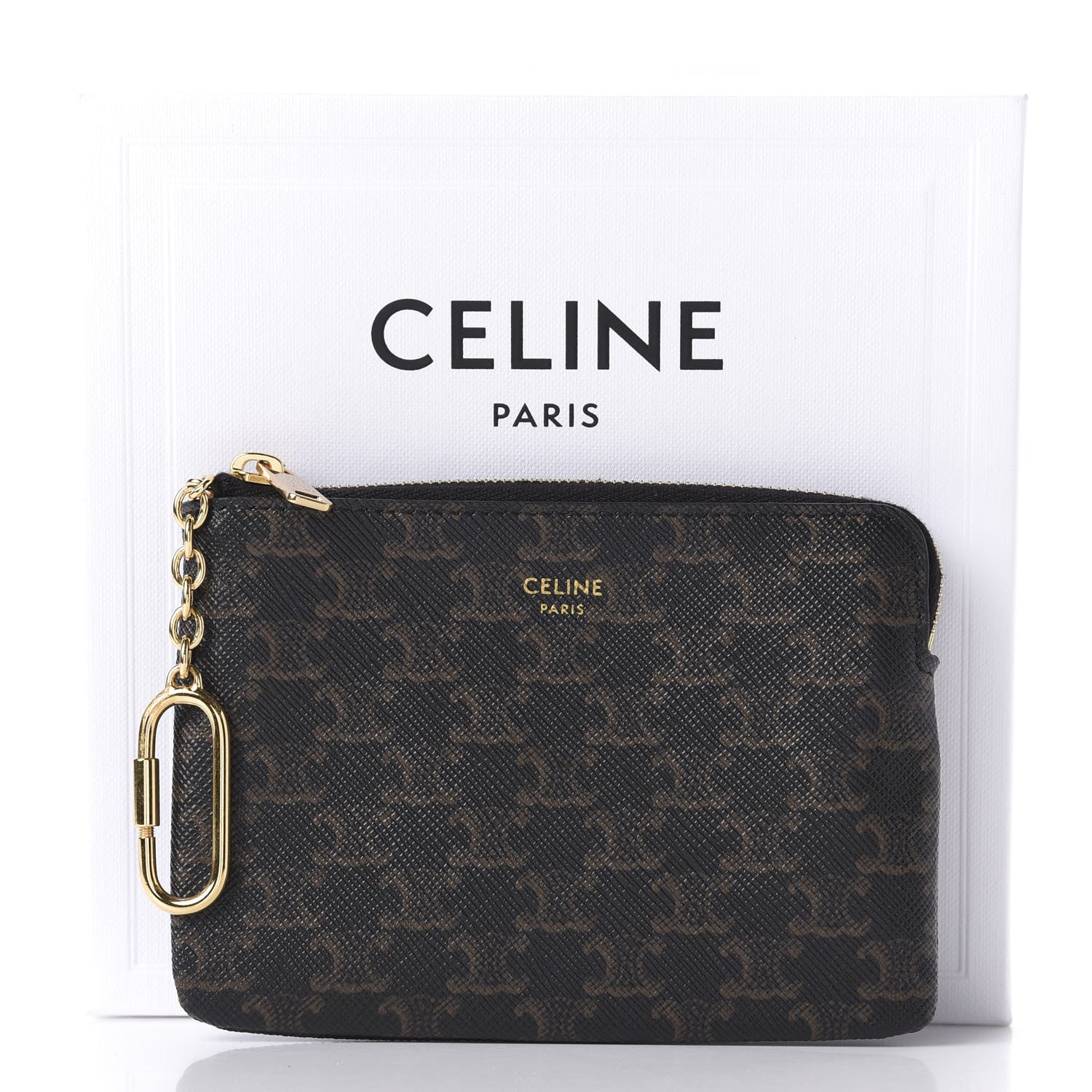Celine Triomphe Canvas Coin and Card Pouch With Hook Black 7 of 7