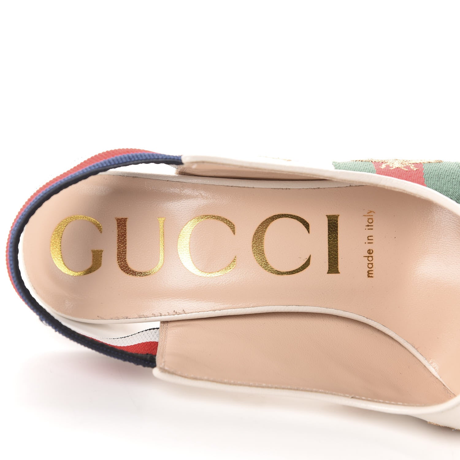 Gucci Malaga Kid Web Bee Star Embroidered Sylvie High Heel Slingback Pumps 36.5 White 7 of 14
