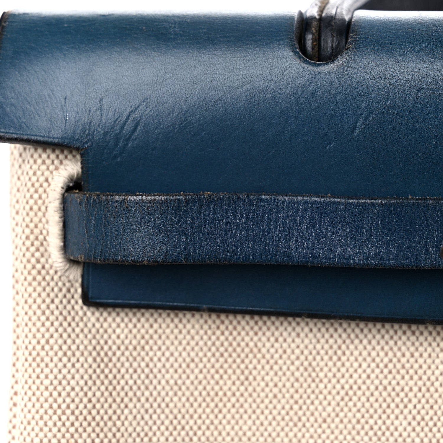 Hermes Toile Vache Calfskin Herbag PM 30 Navy Bleu Natural 21 of 26